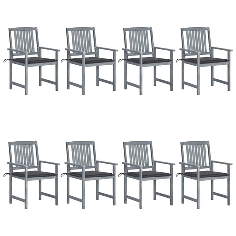 vidaXL Rustic Garden Chairs with Cushions Set of 8 Solid Acacia Wood Grey Outdoor Furniture for Patio and Terrace Seating Chair Dining Seats Wooden