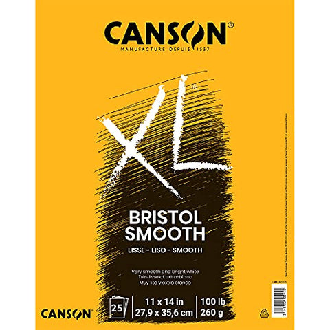 Canson XL Series Bristol Paper, Smooth, Foldover Pad, 11x17 inches, 25 Sheets (100lb/260g) - Artist Paper for Adults and Students - Markers, Pen and Ink