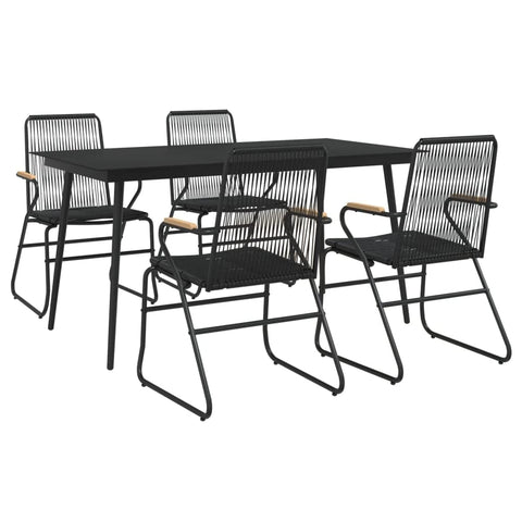 vidaXL 5-Piece Outdoor Patio Dining Set in Black PVC Rattan - Weather- Garden Furniture with Glass Top Table and Comfortable Chairs
