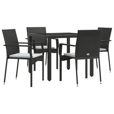 vidaXL Patio Dining Set 5 Piece, Patio Conversation Set with Cushions, Outdoor Furniture Set for Garden Backyard Poolside, Black Poly Rattan
