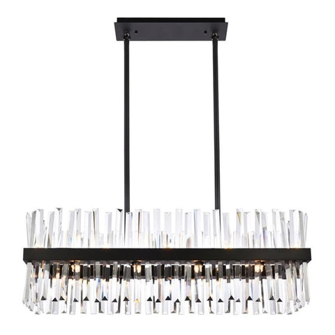 Elegant Lighting Serephina 36" Rectangle Iron Crystal Chandelier Light in Black