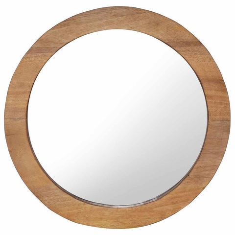vidaXL Handmade Round Wall Mirror with Solid Teak Wood Frame - Easy Installation, Rustic Style - Ideal for Living Room, Bedroom, and Bathroom - 23.6" Diameter