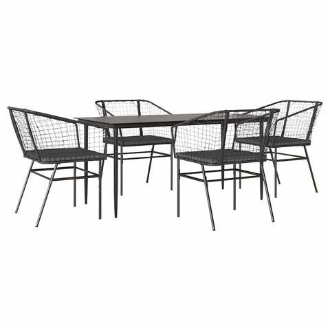 vidaXL 5-Piece Black Poly Rattan Patio Dining Set with Cushions, Outdoor Garden Table with Tempered Glass top, Weather-Resistant Wicker Furniture, for Backyard Deck