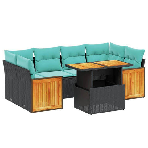 vidaXL Patio Sofa Set with Cushions 7 Piece, Outdoor Conversation Set, Sectional Sofa for Balcony Garden, Modern Style, Black Poly Rattan