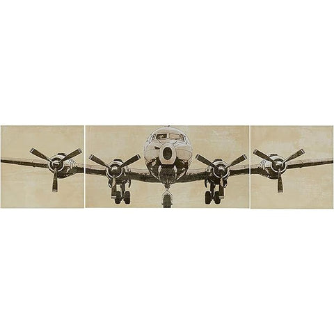 Oakestry Flight Time 3-Piece Canvas Set Vintage Airplane Design Wall Art Modern Antique Design Prints Aviation Accent Decor, Black/white