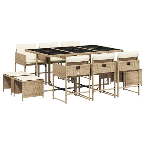 vidaXL 11-Piece Garden Dining Set with Cushions Synthetic Rattan Beige