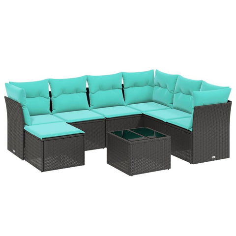 vidaXL Patio Sofa Set with Cushions 8 Piece, Outdoor Conversation Set, Sectional Sofa for Balcony Garden, Modern Style, Black Poly Rattan