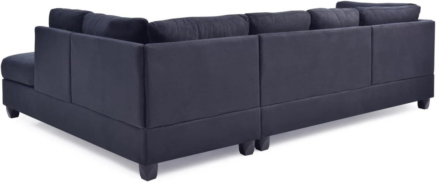 Malone 111 in. Black Suede 4-Seater Sectional Sofa with 2-Throw PillowPassion Furniture Indoor Modern Home Decorative Cushioned Tufted