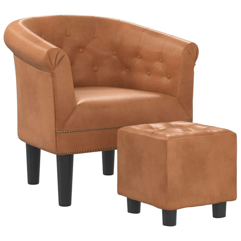 vidaXL Brown Faux Leather Tub Chair with Footstool - Modern Seating Solution for Living Room, Bedroom, Guest Room or Home Office