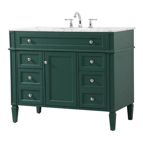 Elegant Decor Park Avenue 42" Metal MDF Marble Single Bathroom Vanity in Green