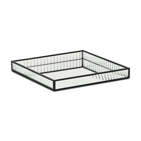 Veldra Black Square Fluted Glass Tray - Small 9.75" - Square Glass Tray for Living Room, Elegant Black Finish - by Cheungs