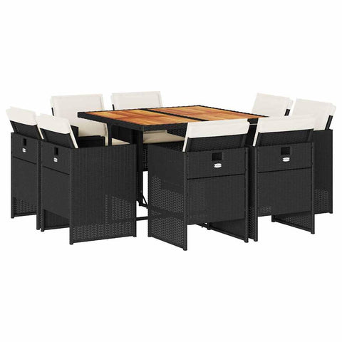 vidaXL 9 Piece Garden Dining Set and Cushions Synthetic Rattan Black