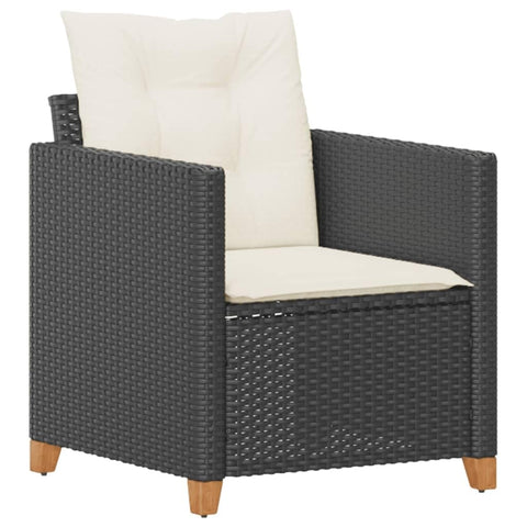 vidaXL Patio Chair with Cushions Black Poly Rattan - Durable Outdoor Garden Seating - Adjustable Feet - Cream Cushions - PE Rattan and Steel Frame - Easy Maintenance