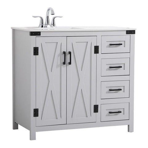 Elegant Decor Grant 36" MDF Wood and Engineered Stone Bathroom Vanity in Gray