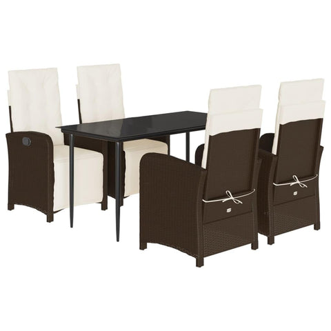 vidaXL 5 Piece Garden Dining Set and Cushions Synthetic Rattan Brown