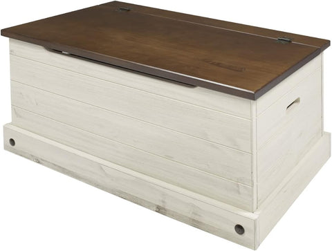 OS Home and Office Furniture Model CADB440 Cottage Series Wood Storage Trunk in Distressed White