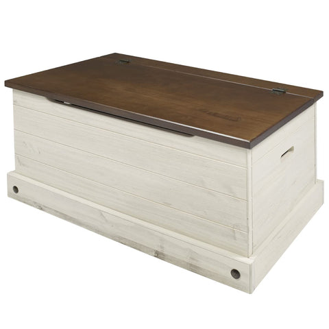 OS Home and Office Furniture Cottage Series Wood Storage Trunk in Distressed Wht