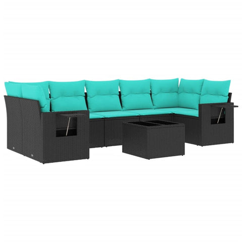 vidaXL 8 Piece Garden Sofa Set with Cushions Black Poly Rattan