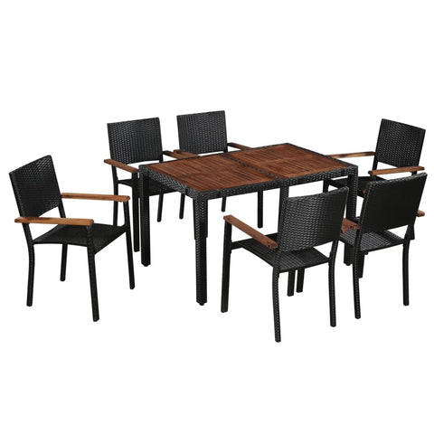 vidaXL Patio Dining Set 5 Piece, Dining Table Set with Wood Tabletop, Outdoor Furniture Set for Garden Balcony, Poly Rattan and Acacia Wood Black