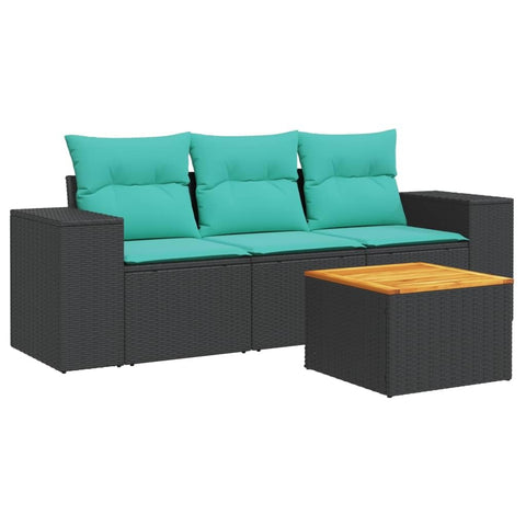 vidaXL Patio Sofa Set with Cushions 4 Piece, Outdoor Conversation Set, Sectional Sofa for Balcony Garden, Modern Style, Black Poly Rattan