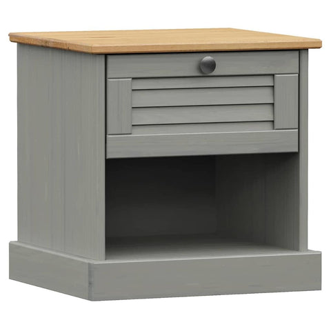 vidaXL Gray Solid Pine Wood Nightstand - Bedside Cabinet with Metal Knob and Storage for Bedroom, Office, Living Room - 16.5" x 13.8" x 16.5"