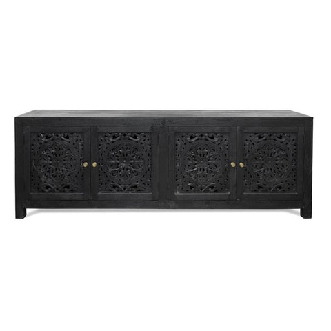 Moti Carter Weatherly 4-Door Solid Wood Media Cabinet in Charcoal Grey Finish