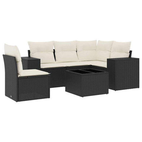 vidaXL Patio Sofa Set with Cushions 6 Piece, Outdoor Conversation Set, Sectional Sofa for Balcony Garden, Modern Style, Black Poly Rattan