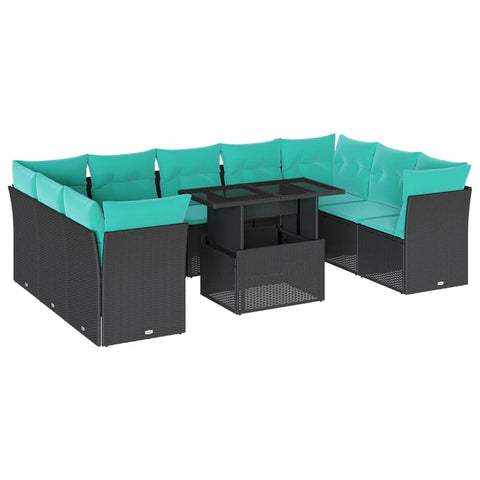 vidaXL 10 Piece Garden Sofa Set with Cushions Black Poly Rattan