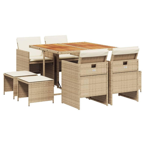 vidaXL 9-Piece Garden Dining Set with Cushions Synthetic Rattan Beige