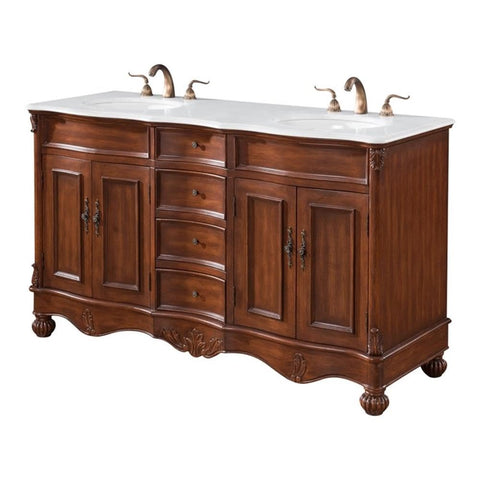 Elegant Kitchen and Bath Windsor 60" Solid Wood Bathroom Vanity in Teak Brown