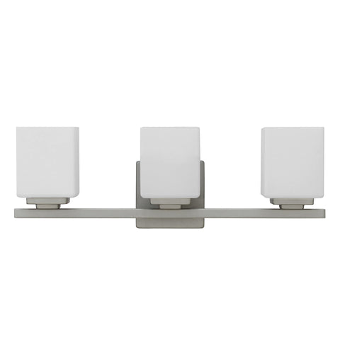 Yosemite Home Decor Jordan 3-Light Vanity Light in Satin Nickel Finish with Frosted White Glass Shades