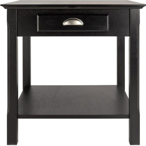 Oakestry Wood Timber Black Occasional Table 21 Inch Stylish Compact Square Side Table for Living Room Bedroom Office Space Saving Accent Furniture with Drawer Shelf for Home Decor