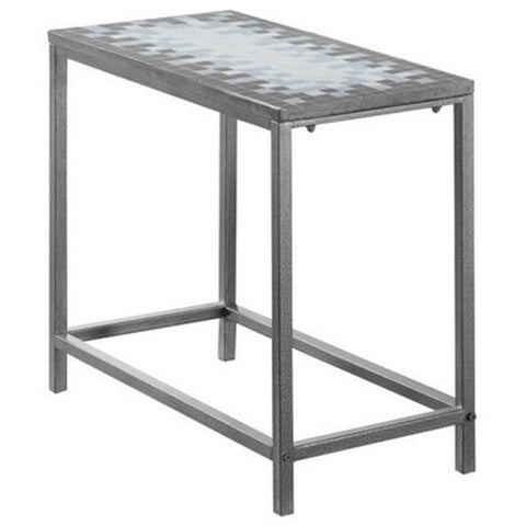 Monarch Specialties I 3143 Accent Table, Side, End, Nightstand, Lamp, Living Room, Bedroom, Metal, Tile, Blue, Grey, Transitional