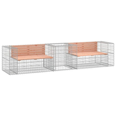 vidaXL Garden Bench, Outdoor Bench with Gabion Basket, Park Bench for Patio Yard, Picnic Bench Chair with Armrest, Solid Wood Douglas, 3196246