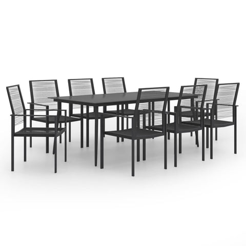vidaXL Modern 9-Piece Patio Dining Set with Rectangular Glass Table and PVC Rattan Chairs - Durable, Weatherproof Outdoor Furniture Set in Black