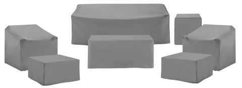 7Pc Outdoor Furniture Cover Set Gray - 2 Chair, 1 Sofa, 1 Coffee Table, 1 Side Table & 2 Square Table/Ottoman