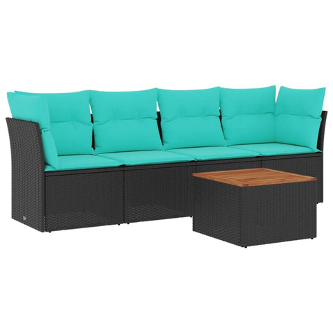 vidaXL Patio Sofa Set with Cushions 5 Piece, Outdoor Conversation Set, Patio Furniture Set for Balcony Garden, Modern Style, Black Poly Rattan