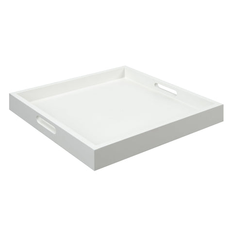 Convenience Concepts Palm Beach Serving Tray 16.75" - Kitchen & Living Room Square Wood Decorative Tray with Handles, Ottoman Accent Tray, Coffee Table Tray, Counter Organization & Storage, White