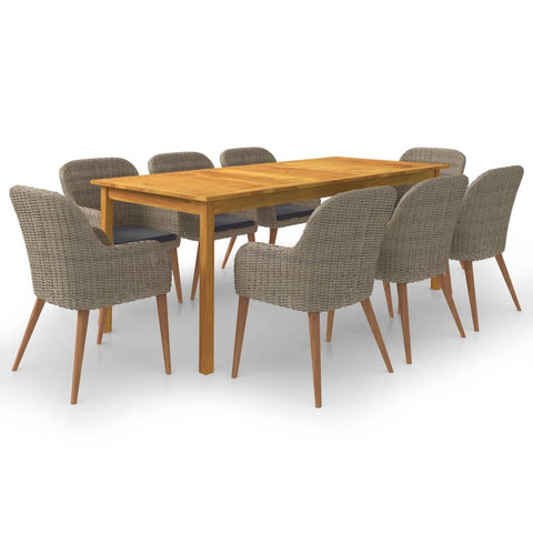vidaXL 9 Piece Brown Garden Dining Set Outdoor Furniture Spacious Seating for 8 with Cushions Solid Acacia Wood & Weather Resistant PE Rattan Ideal Patio Table and Chairs