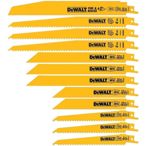 DEWALT Reciprocating Saw Blade Set for Metal Wood Iron, 12 Piece Bi-Metal Increased Durability Blades, with Storage Case (DW4892)