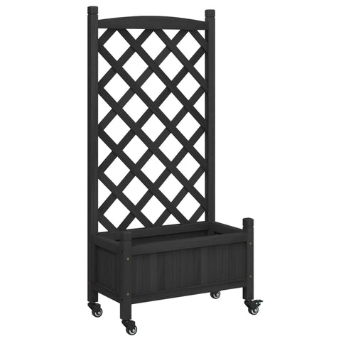 vidaXL Planter with Trellis and Wheels Black Solid Fir Wood