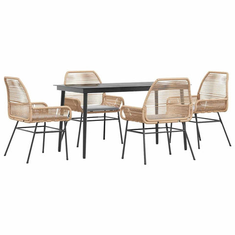 vidaXL 5 Piece Patio Dining Set - Brown Poly Rattan and Glass Furniture with Cushions for Garden, Deck, Backyard, Patio