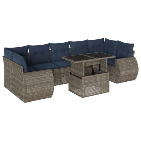 vidaXL Patio Sofa Set with Cushions 8 Piece, Conversation Set with Table and Sectional Sofas, Outdoor Seat for Garden, Modern, Gray Poly Rattan