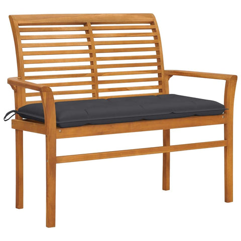 vidaXL Solid Teak Wood Patio Bench with Anthracite Cushion - 44.1" Durable Weather- Outdoor Seating Solution with Comfortable Design & Easy Assembly