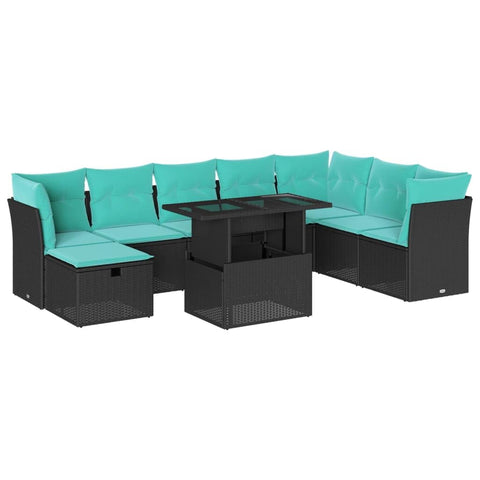 vidaXL 9 Piece Garden Sofa Set with Cushions Black Poly Rattan