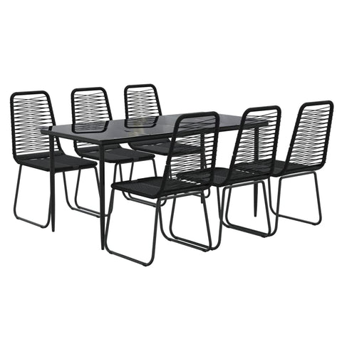 vidaXL Modern Outdoor 7 Piece Patio Dining Set with Sturdy Frame, Weather- Black Poly Rattan Furniture and Easy-Clean Tempered Glass Tabletop.