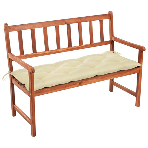 vidaXL Solid Acacia Wood Patio Bench with Cushion 47.2", Outdoor Wooden Garden Bench with Armrests and Light Oil Finish, ic Cream Patio Furniture