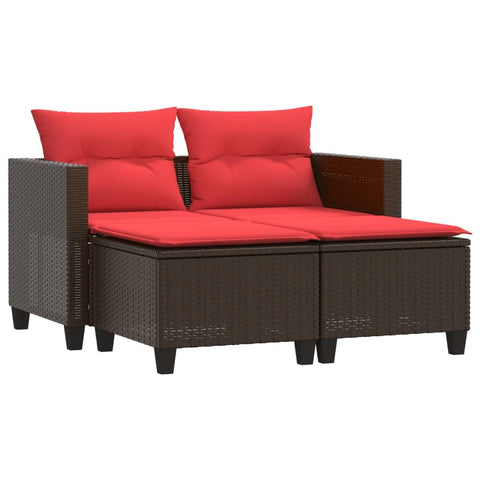 vidaXL Patio Sofa Set-Brown Poly Rattan 2-Seater with Stools, Comfortable Cushions, UV-, Ideal for Garden/Outdoor Use.