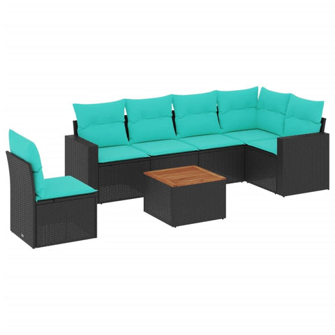vidaXL Patio Sofa Set with Cushions 7 Piece, Outdoor Conversation Set, Patio Furniture Set for Balcony Garden, Modern Style, Black Poly Rattan