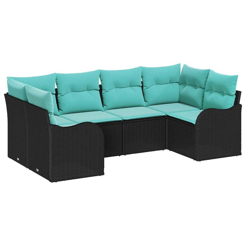 vidaXL Sofa Set with Cushion 6 pcs Black Synthetic: Poly Rattan, Chic Patio and Deck Sofa Set, Rectangular, Modern, Sturdy, Lightweight, UV-Resistant Poly Rattan Furniture